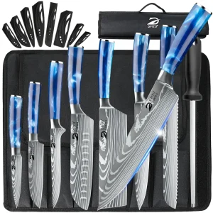 Santoku 8pcs Kitchen Knife set Stainless Steel Chef Knife Paring, Boning, Cleaver,  Knives with Nylon Bag